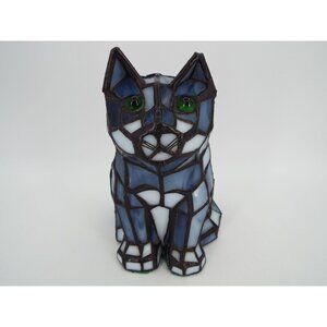 Vintage Blue Stained Glass Cat Lamp Underwriters Laboratories - Tested/Works